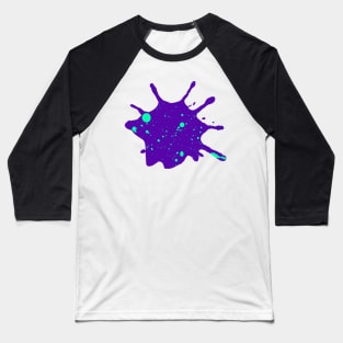 Deep Purple and Neon Green Paint Splatter Baseball T-Shirt